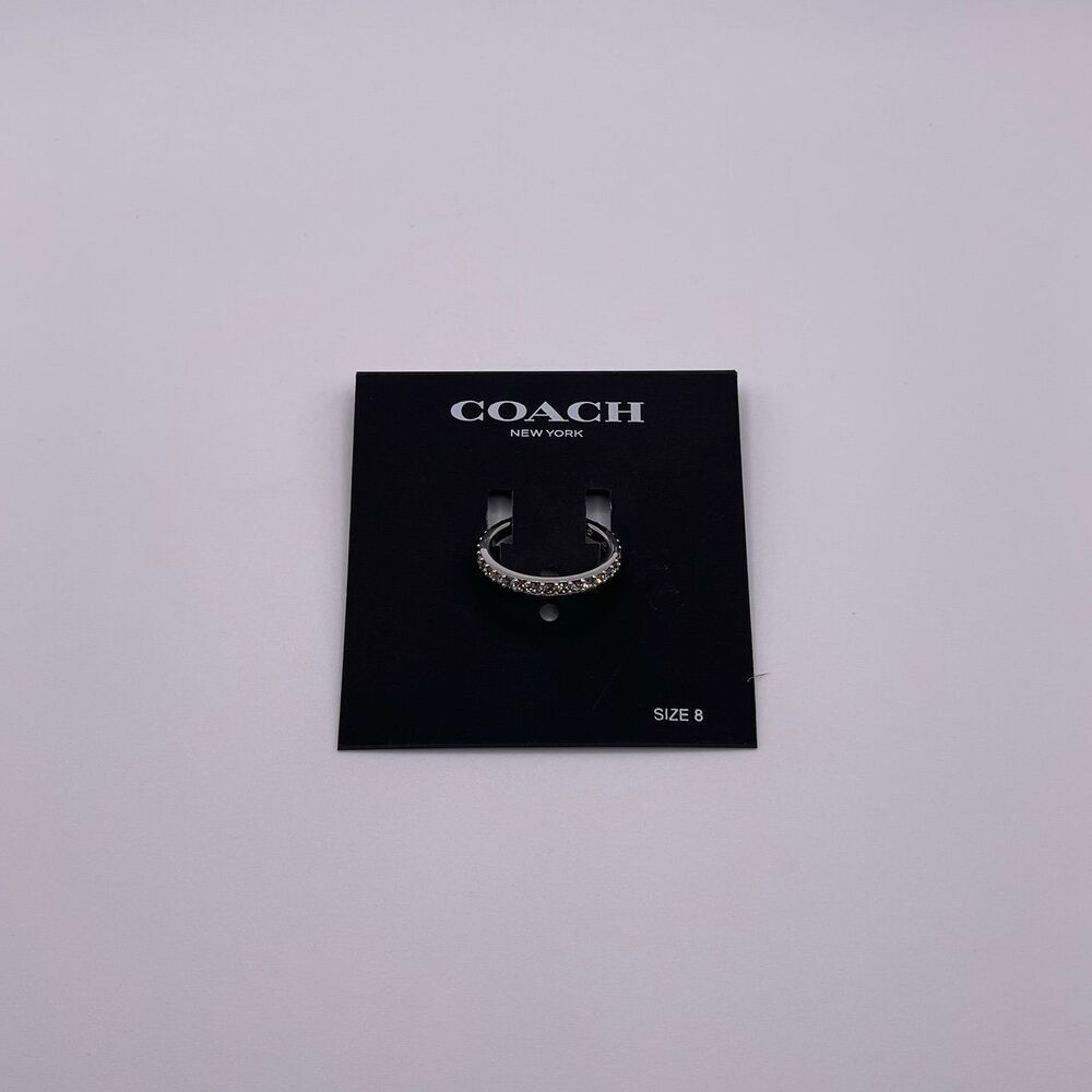 COACH Signature Silver Minimal Pave Rhinestone Band Ring - Picture 8 of 12